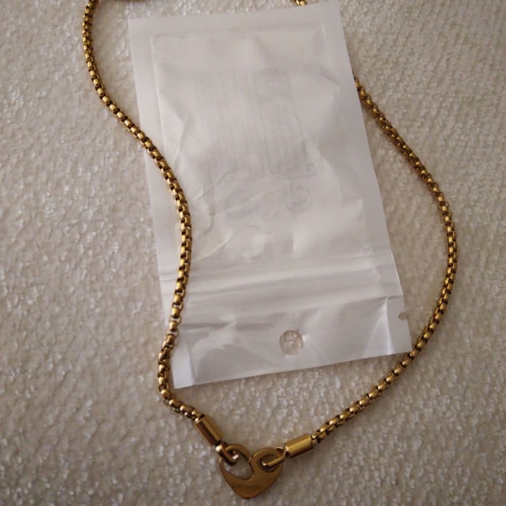 Gold Tone Heart Padlock Necklace